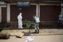 Trabajadores de salud recogen muestras de un cadáver que se cree murió de ébola en una calle en Freetown, Sierra Leona, el miércoles 8 de octubre de 2014. Sierra Leona dijo el viernes 5 de diciembre que registra entre 80 y 100 casos diarios de ébola. (AP Foto/Tanya Bindra)