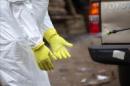 Un hombre perteneciente al equipo que transporta a las víctimas de Ébola durante su misión en los suburbios de Monrovia, Liberia. EFE/Archivo