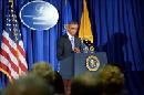 El presidente estadounidense, Barack Obama, habla durante una visita al Centro para el Control y Prevención de Enfermedades, en Atlanta, Georgia (EE.UU.). EFE/Atlanta Journal Constitution