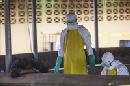 Trabajadores de salud liberianos se preparan para recoger el cuerpo de una víctima del ébola del área de espera de un hospital en Monrovia (Liberia). EFE/Archivo