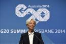 La directora gerente del Fondo Monetario Internacional (FMI), Christine Lagarde, hoy en rueda de prensa en Brisbane. EFE