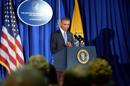 El presidente estadounidense, Barack Obama, habla durante una visita al Centro para el Control y Prevención de Enfermedades, en Atlanta, Georgia (EE.UU.). EFE/Atlanta Journal Constitution