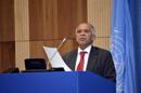 El ministro de Justicia de Colombia, Alfonso Gómez Méndez, durante su intervención hoy en el plenario de la Comisión de Narcóticos de la ONU, que debate en Viena el rumbo de las políticas mundiales sobre drogas. EFE
